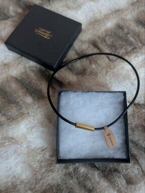Minimalist Black Leather Choker with Gold S.Steel Accent Tube | 40cm / 15.7"